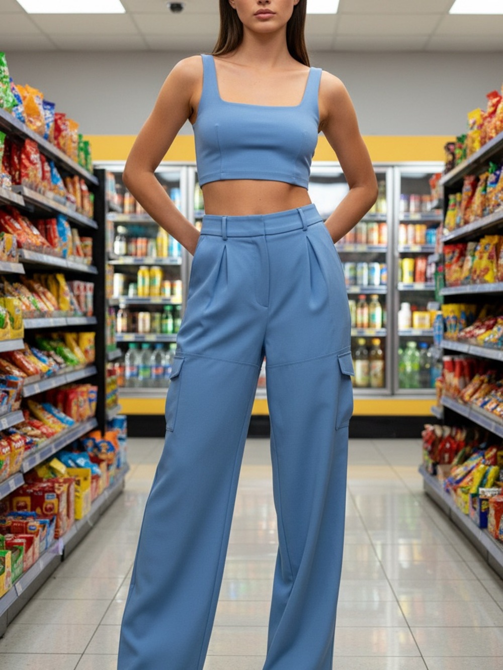 Banana Republic Factory Light Blue Wide-Leg Cargo Pants